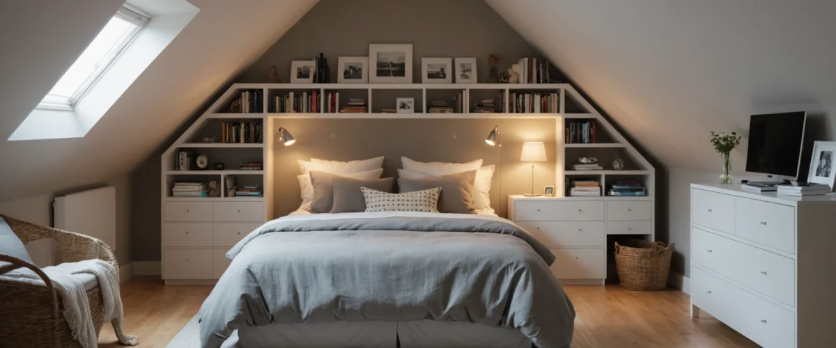 chambre à coucher lit sous la pente du toit